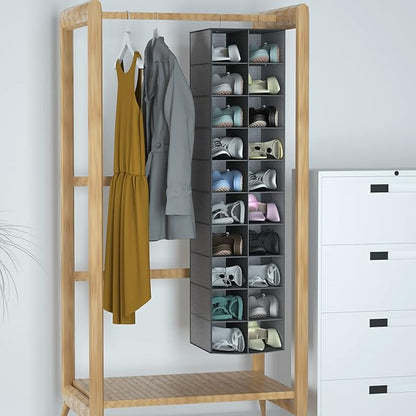 Libeder Hanging Shoe Organizer for Closet, Hanging Closet Organizers 20 Section Shoe Shelves, Space Saving Shoe Holder & Storage, Grey, 12''W×12''Dx 50''H
