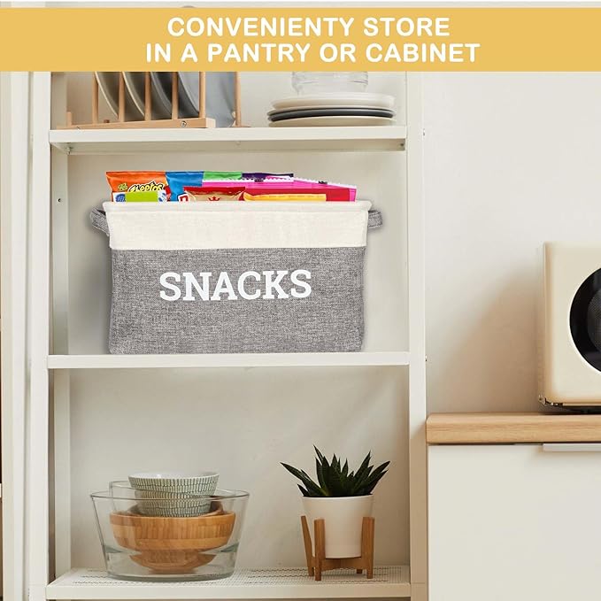 Snack Organizer for Pantry, Foldable Fabric Snack Storage Basket with Handles, Snack Bin Pantry Storage and Organization, Snack Organizer for Countertop, Kitchen, Movie Night, Office, Waiting Room