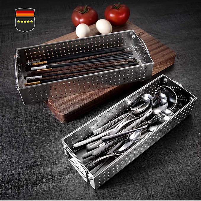 304 Stainless Steel Cutlery Tray Drawer Organizer - Mesh Kitchen Utensil Drawer Organizer/Silverware Storage Kitchen Utensil Flatware Tray - 11.3x4.1x2.0 Inch
