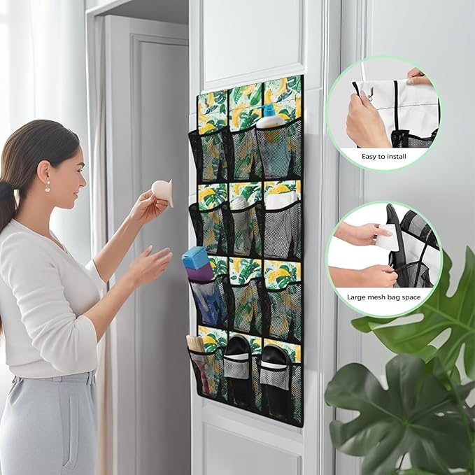 Banana Hanging Shoe Organizer,Shoe Organizer Door Hanger with 12 Mesh Large Pockets,Behind Door Shoes Hang Holder Rack