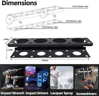 Magnetic Power Tool Organizer Rack - Heavy Duty Metal Organizer Rack for Cordless Drill,Screwdriver,Screw with 4 Stainless Steel cup for Tool Cart,Pegboards,Workbench,Garage,Toolbox