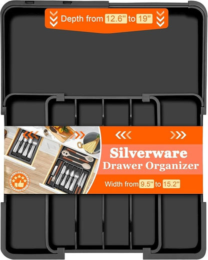 Silverware Organizer Expandable Utensil Drawer Organizer Adjustable Drawer Organizer, Flatware Cutlery Silverware Tray for Spoons Forks Knives Kitchen Organizers Storage (Black)