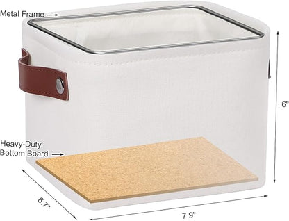 Small Fabric Storage Bins, 7.8x6.7x5.9 inch Mini Storage Cubes 4-Pack Storage Basket for Makeup Collapsible Fabric Storage Organizer with Handles, Decorative Basket for Desk, Shelves, White