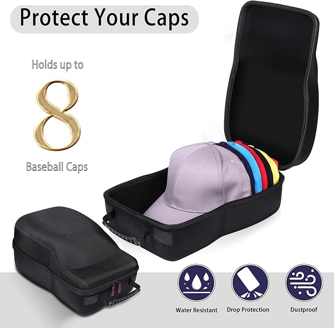 khanka Hard Storage Carrying Case Compatible with Baseball Caps This Organizer Holder Protects up to 8 Hats (Black)
