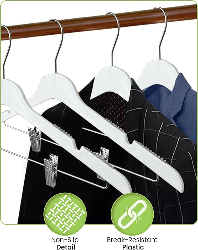 All Hung Up Hangers Slim Plastic Clothes Hangers with Clips, Space-Saving Design with Non-Slip Grip, Durable for Everyday Use, Clear, 6pcs