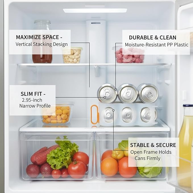 Stacking Can Dispenser for Refrigerator, Slim Vertical Soda Organizer Rack to Maximize Shelf Space, Durable PP Plastic Storage Holder for Pantry & Kitchen