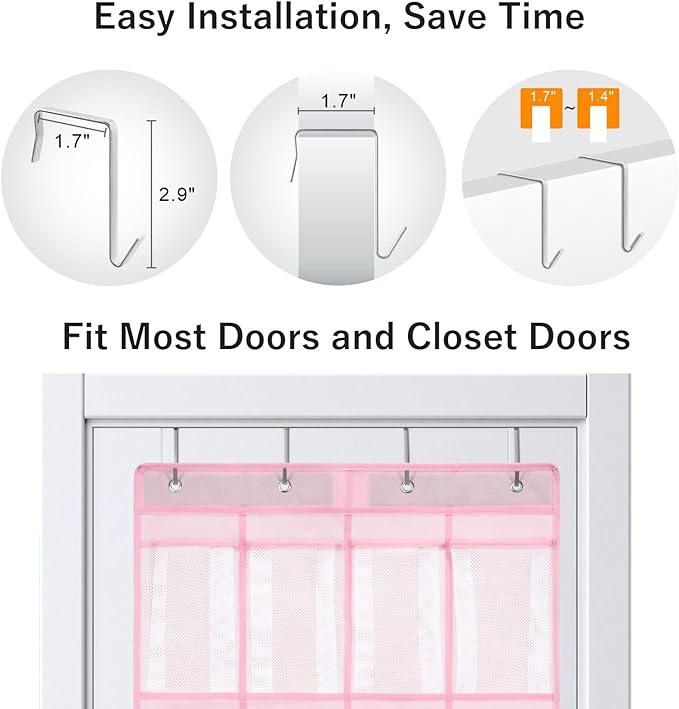 F-color 16-Pocket Hanging Organizer - Over the Door Shoe Organizer, Cruise Essentials for Cabin & RV, Breathable Mesh Storage Pockets, Space Saving Hanging Storage Holder with 4 Sturdy Metal Hooks