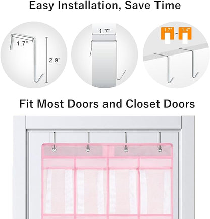 F-color 16-Pocket Hanging Organizer - Over the Door Shoe Organizer, Cruise Essentials for Cabin & RV, Breathable Mesh Storage Pockets, Space Saving Hanging Storage Holder with 4 Sturdy Metal Hooks