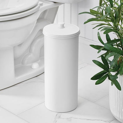 iDesign Freestanding Bathroom Toilet Paper Storage Holder with Lid for 3 Extra Rolls, White
