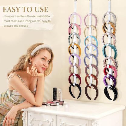 3 PCS Headband Holder Organizer for Girl,Hanging Hairband Storage for Women,Brown Hair Hoop Display Hair Accessories Organizer Bedroom College Dorm Decor (8-shape)