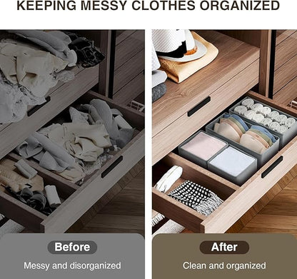 DIMJ Drawer Organizer Clothes Set of 8, Foldable Closet Drawer Organizer, Underwear Drawer Box, Fabric Drawer Dividers for Baby Clothes, Socks, Belt, Tie (Grey)