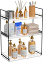 Bathroom Countertop Organizer, 3 Tier Metal Vanity Counter Skincare Shelf, Matte Black Under Sink with Acrylic Tray, Home Storage Holder for Makeup Cosmetics Perfume Spice,Black+Clear