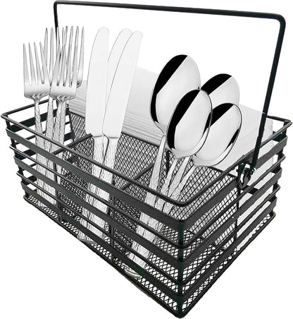 Stainless Steel Utensil Basket,Dishwasher , Flatware Basket, Kitchen, Countertop, Office, Camping, Outdoors, and Restaurants, 4-Compartment, Black