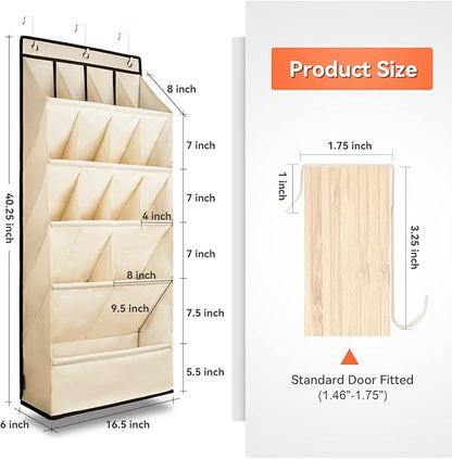 FENTEC 1 Pack Over the Door Shoe Organizers, Hanging Shoe Organizer with Large Deep Pocket Shoe Holder for Closet Shoes Rack for Wall, Over Door Shoe Storage Hold up to 18 Pairs Shoes, Beige