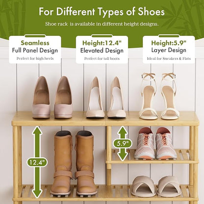 Bamboo Shoe Rack, 4 Tiers Shoe Organizer for Closet, Shoes Storage for 20-24 Pairs, Freestanding Shoe Shelf with Removable Pocket for Entryway Bedroom Front Door Dorm