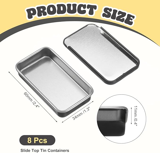 uxcell 8Pcs Slide Top Tin Containers, Mini Metal Empty Tins Box with Sliding Lids, 2.4"x1.3"x0.4" Rectangular Storage Organizers for Lip Balm, Solid Perfume, Small Items, Matte Black