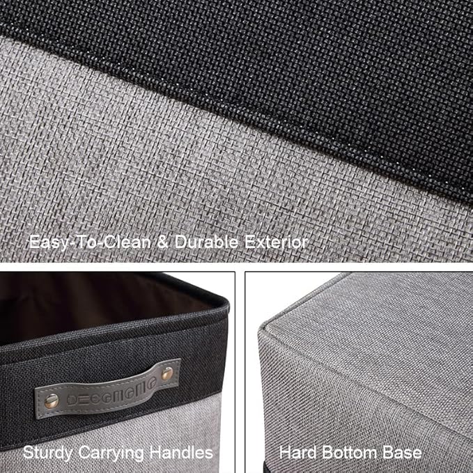 DECOMOMO Storage Bins, Large Fabric Storage Baskets for Shelves, Decorative Linen Closet Organizer, 15 x 11 x 9.5 inches (Grey & Black, 3 Pack)