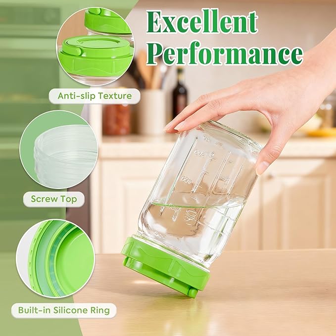 6 Pack Glass Salad Container for Lunch, Salad Jars with Two Dressing Cup for Wet/Dry Separation, Salad Mason Jars with Handle, Leak-proof Meal Prep Containers for Home, Office and Outdoor Use