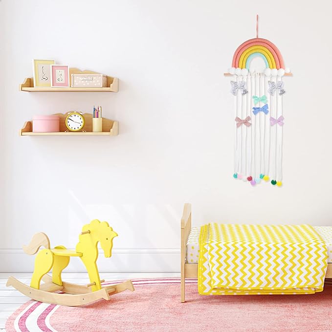 Lurrose Hair Bow Organizer: Hair Bow Holder for Girls - Baby Hanger Clips with Rainbow Tassels - Clips for Baby Hangers