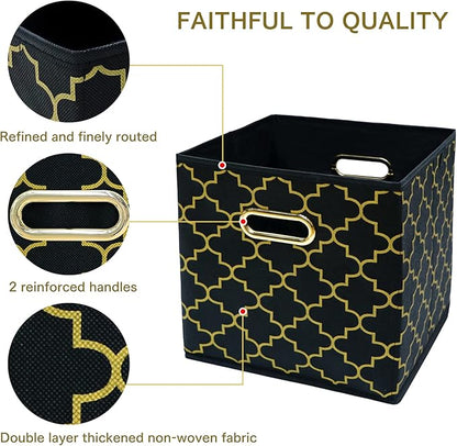 Fabric Cloth Storage Bins,Fabric Cube Organizer with Dual Handles Foldable Cube Storage Baskets for Home Bedroom Storage,Set of 3,(Black Gold)