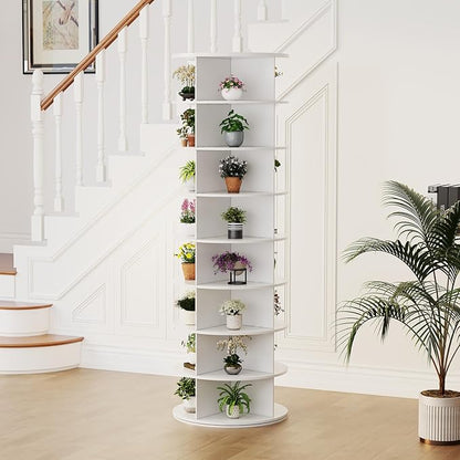 8 Tier Rotating Shoe Rack, Shoe Tower Organizer, Spinning Lazy Susan Display Storage Rack Round Carousel Vertical Handbag Closet (White, 23.6’’×23.6’’×72’’)