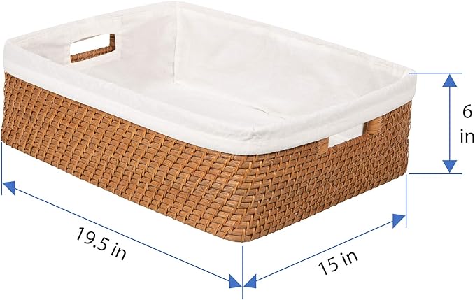 KOUBOO Laguna Rattan Shelf Basket with Liner, 18" x 14" x 6", Honey-Brown
