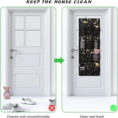 Moon Planet Over the Door Shoe Organizer,Hanging Storage Bags with 12 Mesh Large Pockets,Behind Door Shoes Hang Holder Rack