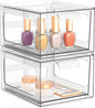SpaceHacks 2 Pack Stackable Plastic Makeup Organizer Drawers, Acrylic Organizers, Clear Storage Bins with Pull-Out Handles for Vanity, Kitchen Cabinets, Pantry