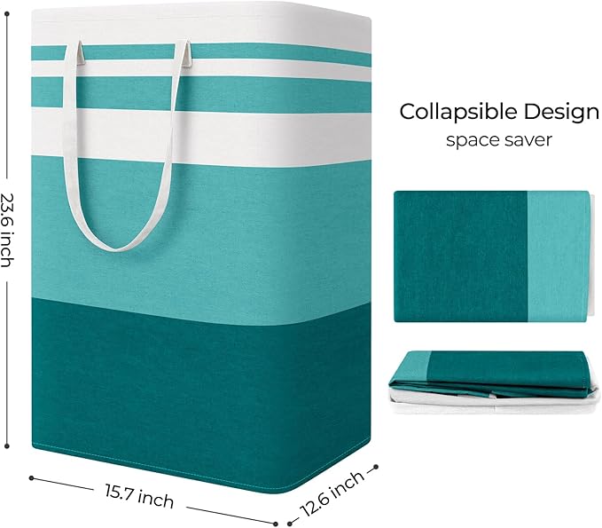 StorageRight Large Collapsible Laundry Basket Hamper with Easy Carry Handles，Freestanding Clothes Hampers for Laundry, Bedroom, Dorm, Towels, Toys, 75L, Green