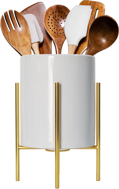 Large Utensil Holder,Ceramic Kitchen Utensil Holder for Countertop, Large Cooking Utensil Crocks for Kitchen Counter, Morden Utensil Organizer for Spatula