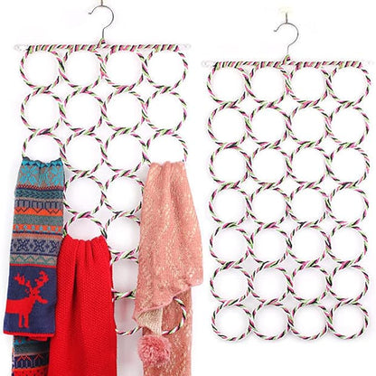 Scarf Hanger 28 Rings Tie Rack Multiple Purpose Holder for Closet,Clutter Removing and Space-Saving Hanger for Scarves, Shawl, Belts & Accessories Random Color