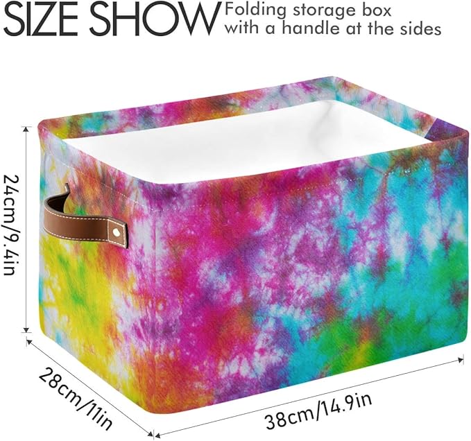 Colorful Tie Dye Pattern Storage Basket Bin, Large Cube Storage Box Canvas Collapsible Storage Organizer for Home Office Closet - 15 L x 11 W x 9.5 H