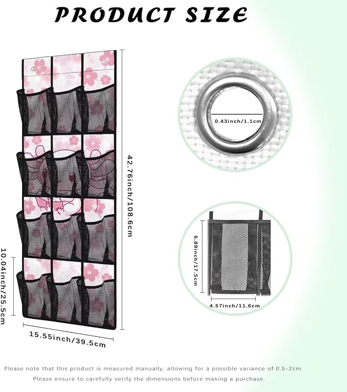 Axolotl Cherry Blossom Over The Door Shoe Organizers with 12 Mesh Pockets Baby Organizer Storage Hanging Shoe Organizer Shoe Holder Rack for Toddler Girl Room Craft Room Bedroom