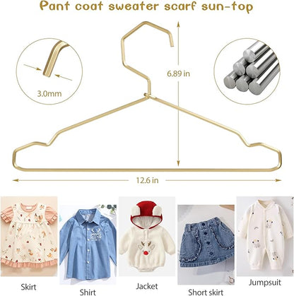 VWV Gold Aluminum Hangers, 20 Pack Baby Hangers，12.6 Inch Children Baby Hanger, Sturdy Metal Children Clothes Hangers for Wardrobe, Space-Saving Toddler Hanger