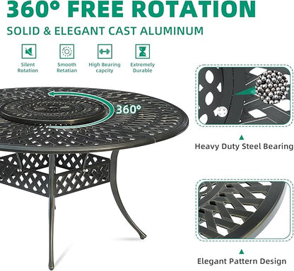 VIVIJASON 24" Patio Cast Aluminum Lazy Susan Turntable, 360° Rotating Display Tray for Outdoor Dining Table, Spinning Rotating Food Server Party Centerpieces with Umbrella Hole, Lattice Style