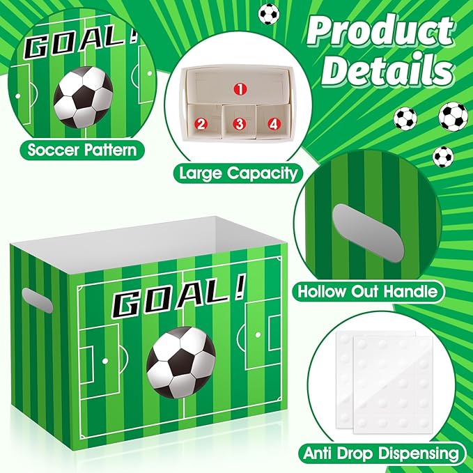 2PCS Soccer Utensil Holder Paper Utensil Caddy for Soccer Party Supplies Cutlery Holder with Handles Green Party Favors Snack Box Disposable Cutlery Caddy for Sports Themed Birthday Decorations