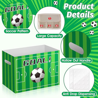 2PCS Soccer Utensil Holder Paper Utensil Caddy for Soccer Party Supplies Cutlery Holder with Handles Green Party Favors Snack Box Disposable Cutlery Caddy for Sports Themed Birthday Decorations