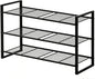 3 Tier Shoe Rack 27" Wide, Metal Frame Shoe Organizer for Front Door Entrance, Stackable Shoes Storage Shelf for Entryway, Closet, Black