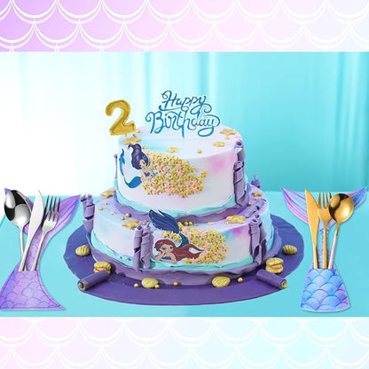 Yaomiao 24 Pack Mermaid Cutlery Holder Bag Mermaid Tail Shaped Utensil Holder Pouch Tableware Knife Fork Cover for Themed Party baby shower Decorations Birthday Party Supplies