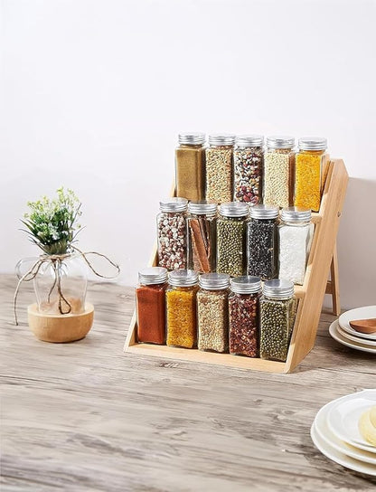 RoyalHouse Bamboo Spice Rack Organizer for Kitchen Cabinet, Countertop Display Shelf- 3 Tier Shelf -Space Organizer for Kitchen and Bathroom (Pack of 6)