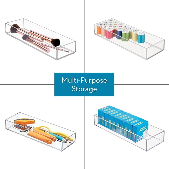iDesign Plastic Makeup Drawer Organizer Tray - Vanity Organizer or Desk Drawer Organizer - Set of 6 - Clear