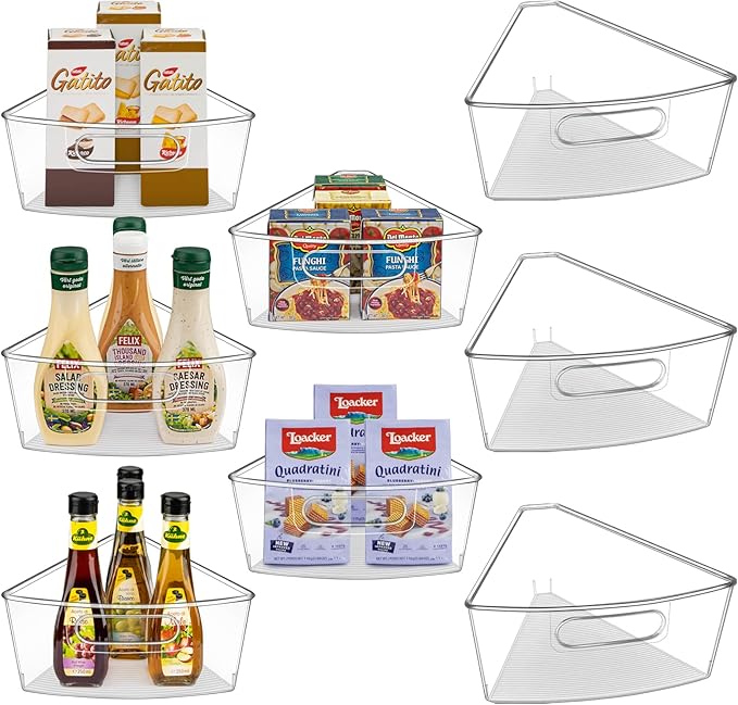 JEISSLIA Lazy Susan Cabinet Organizer Bins for 26"/ 28"/ 32" Diameter Corner Organizer, Plastic Cabinet Storage Bin, 1/8 Wedge - Food Safe, BPA Free, with Non-Slip Pads (for 28" Diameter, 8 Pack)