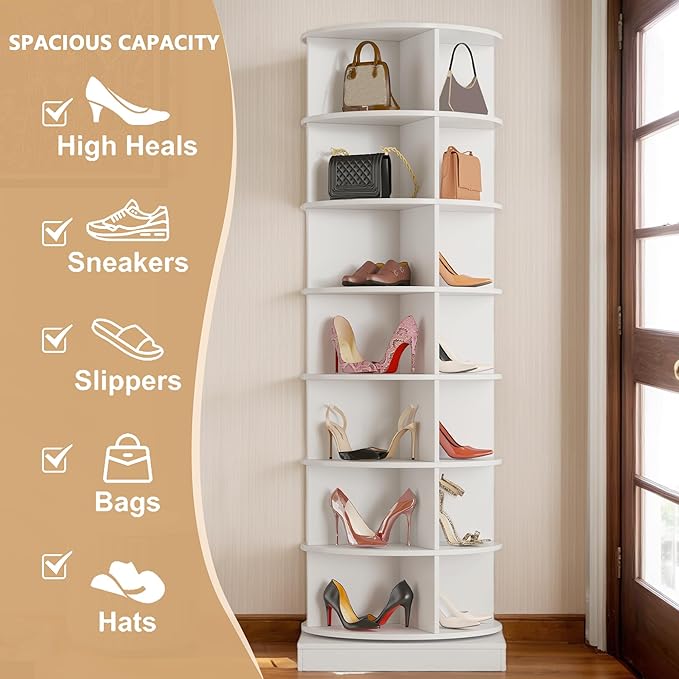 Rotating Shoe Rack Tower, 360-Degree Circular Storage Organizer for Shoes and Handbags, Vertical Space-Saving Cabinet for Entrance Hall, Independent Rotating Shoe Shelf