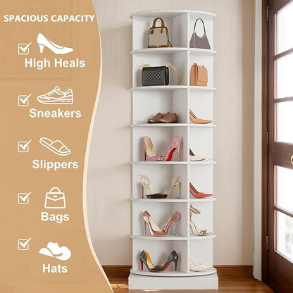 Rotating Shoe Rack Tower, 360-Degree Circular Storage Organizer for Shoes and Handbags, Vertical Space-Saving Cabinet for Entrance Hall, Independent Rotating Shoe Shelf