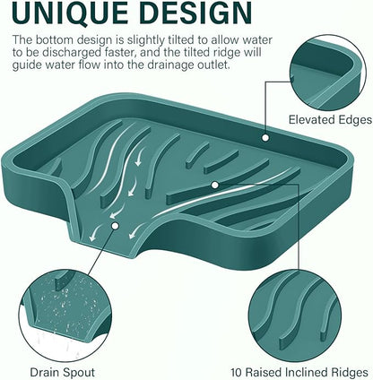 Silicone Soap Dish with Drain, SAISN Kitchen Soap Tray for Shower 2 Pack Self Draining Soap Dish Soft Bathroom Soap Holder for Kitchen Sink Flexible Portable Soap Saver, Green