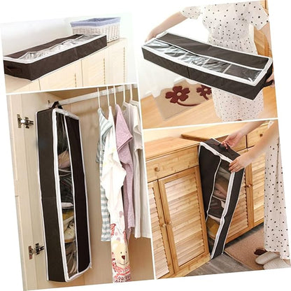 Cabilock Visible Window Foldable Non Woven Shoe Storage Box with Compartments for Home Organization Space Saving Portable Shoe Bag for Dust and Travel Small