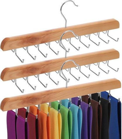 3 Pack Tie Rack Belt Hanger for Closet Fitnice Upgraded Non Slip Tie Hanger Space Saving with 20 Foldable Hooks Wooden Belt Organizer for Tank Tops Bras Cami Scarves