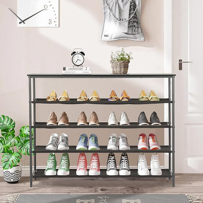 PayLessHere 5 Tier Shoe Rack Shoe Bench Shoe Rack Shelf with Steel Frame Standing for Closet Entryway Hallway Corridor Storage Organizers (Black)