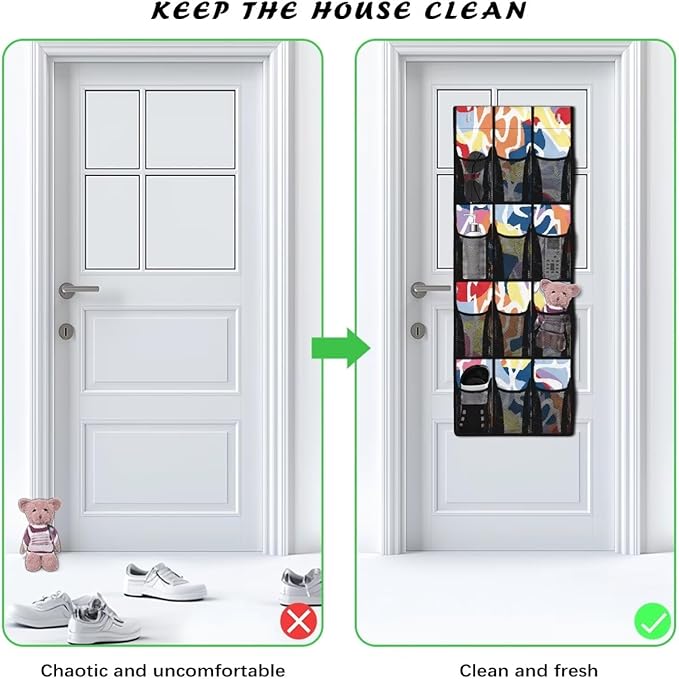 Colorful Marble Door Hanger Organizer Bathroom 12 Pockets Wall Hanging Storage Space Saving Over The Door Shoe Organizer for Living Room Mesh Fabric Shoe Holder Hanger