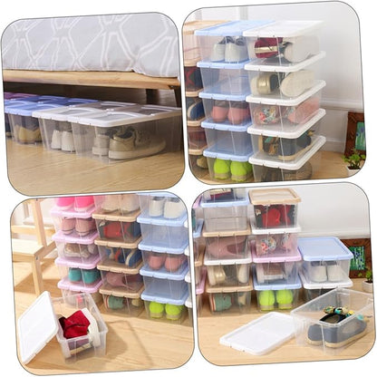 SEWACC Stackable Plastic Shoe Storage Boxes with Lids, Household Shoe Organizer Cases for Closet and Kitchen, 2pcs Set